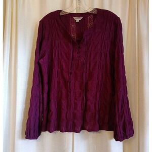 Frye &‎ Co Women's Size L Burgundy Split Tie Neck Long Sleeve Blouse